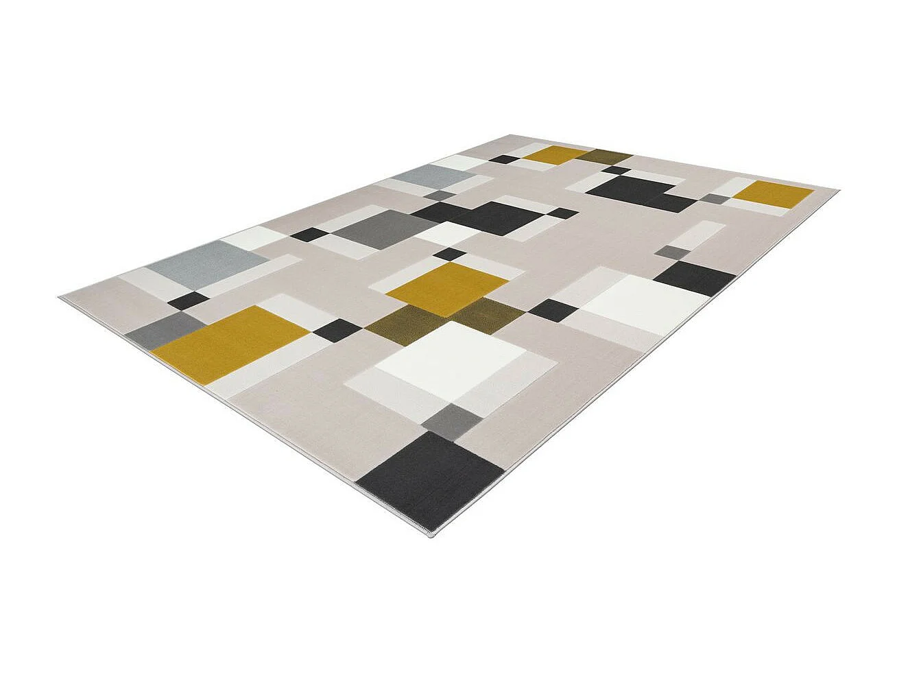 Tapis Géométrique à Poils Courts "Esperanto II" Crème & Vert 200 x 290 cm