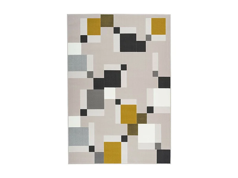 Tapis Géométrique à Poils Courts "Esperanto II" Crème & Vert 200 x 290 cm