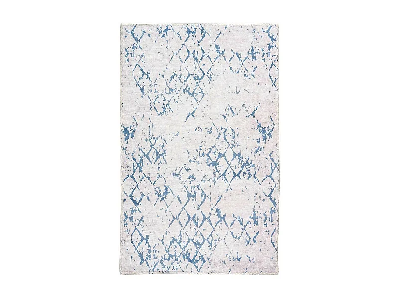 Tapis Tissé Imprimé Vintage "Peron IV" Blanc & Bleu 120 x 180 cm