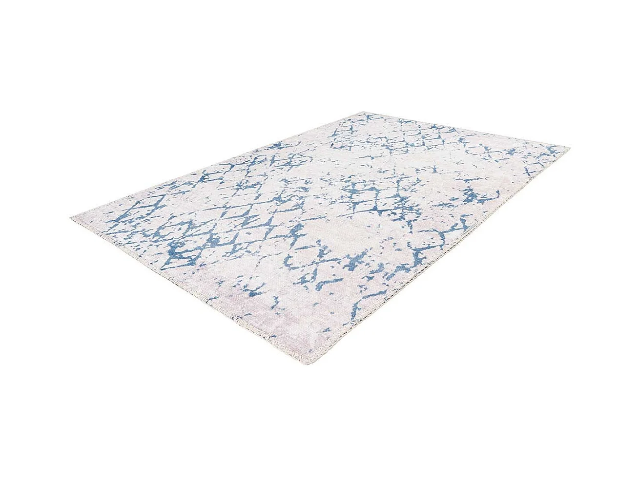 Tapis Tissé Imprimé Vintage "Peron IV" Blanc & Bleu 120 x 180 cm