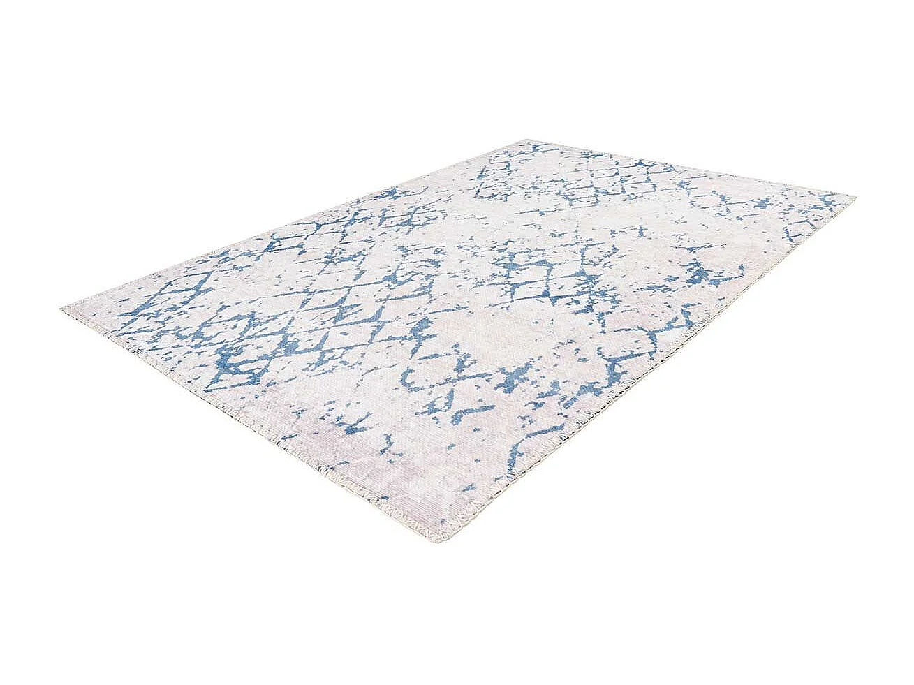 Tapis Tissé Imprimé Vintage "Peron IV" Blanc & Bleu 120 x 180 cm