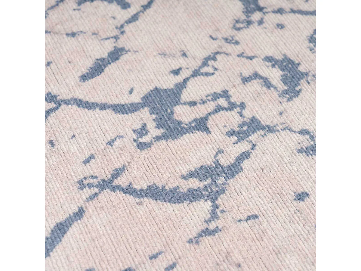 Tapis Tissé Imprimé Vintage "Peron IV" Blanc & Bleu 120 x 180 cm