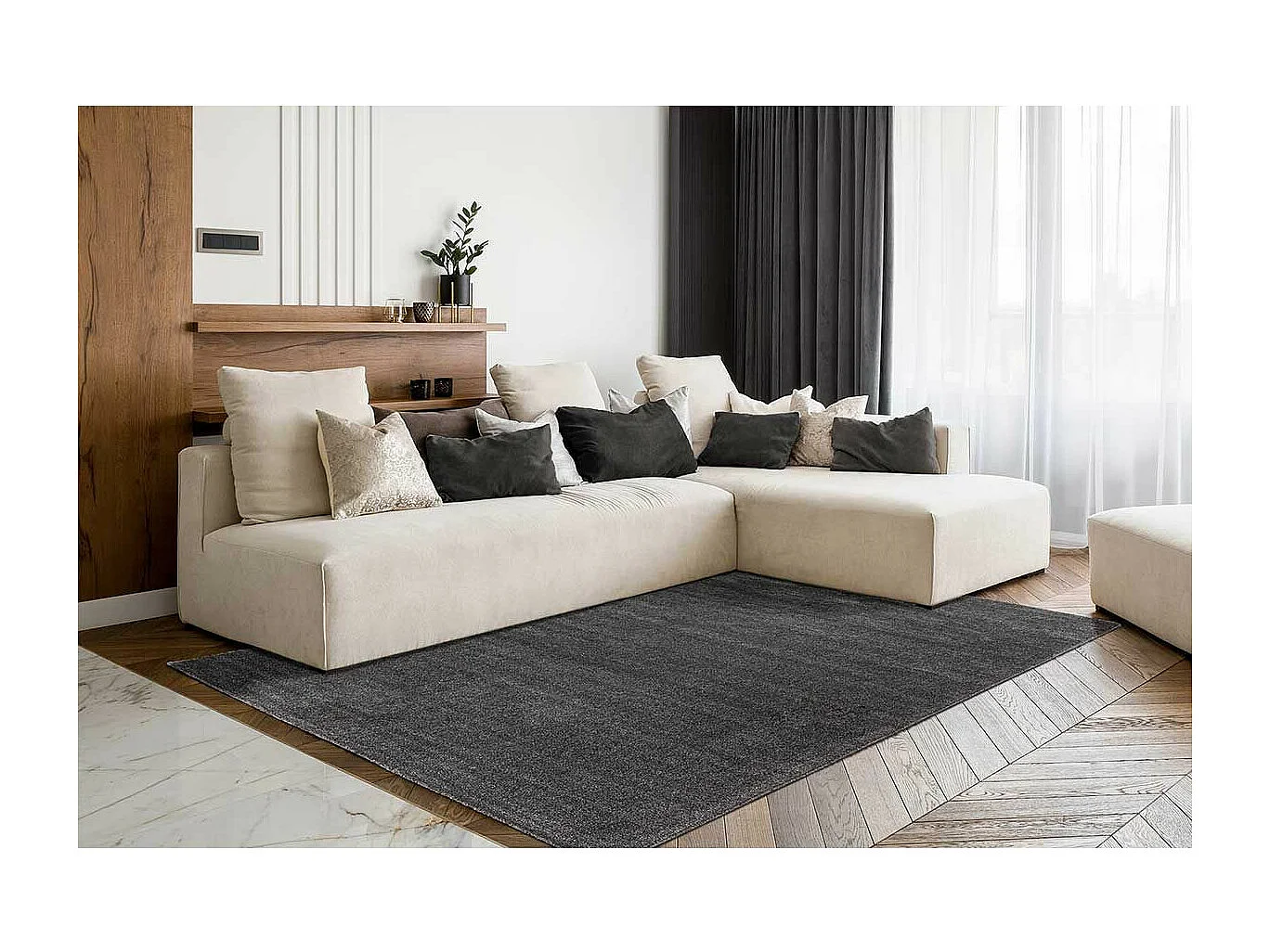 Tapis Tissé Shaggy à Poils Longs "Nila" Anthracite 120 x 170 cm