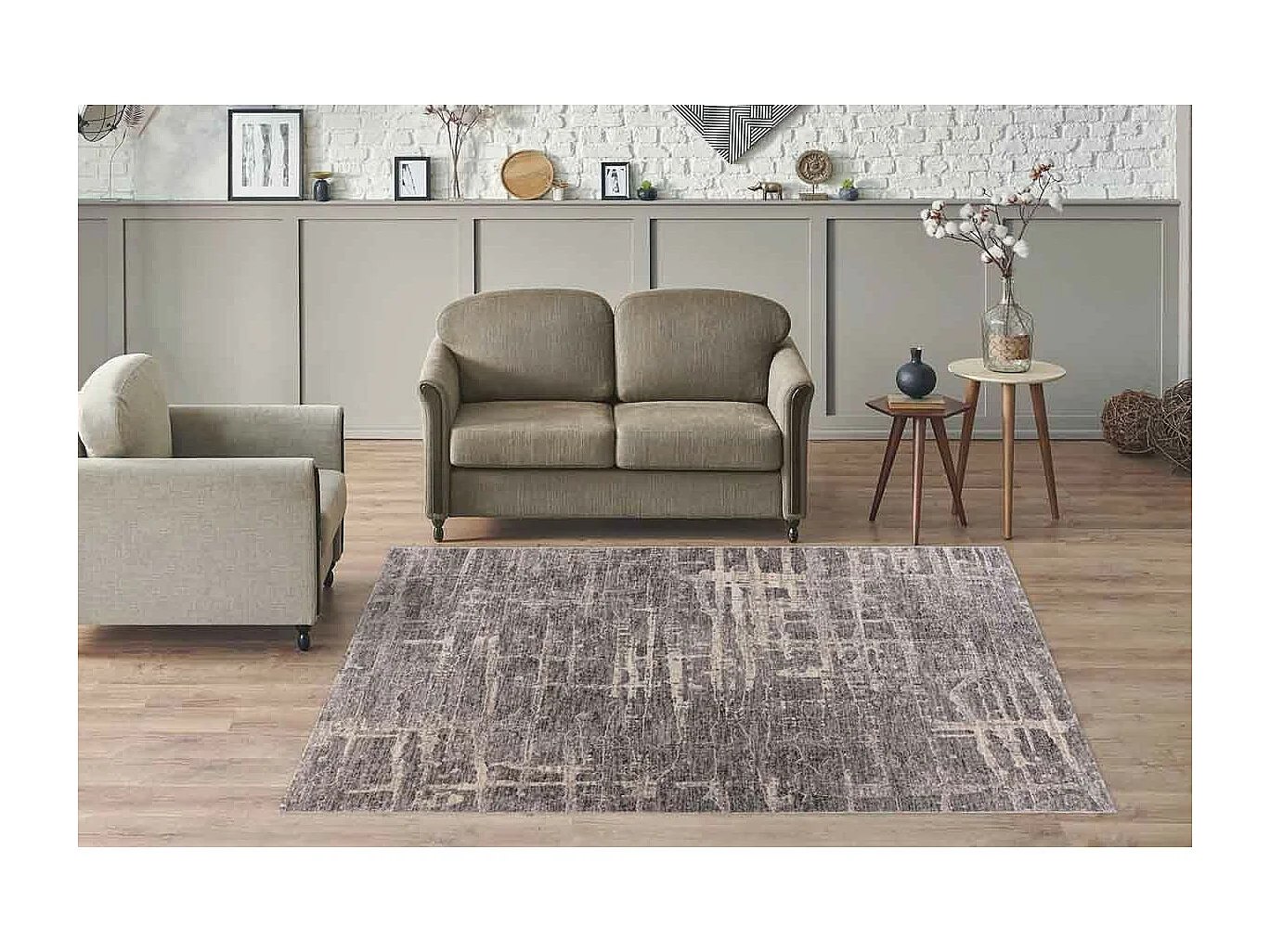 Tapis Tissé Imprimé Abstrait "Jaka" Gris 80 x 150 cm