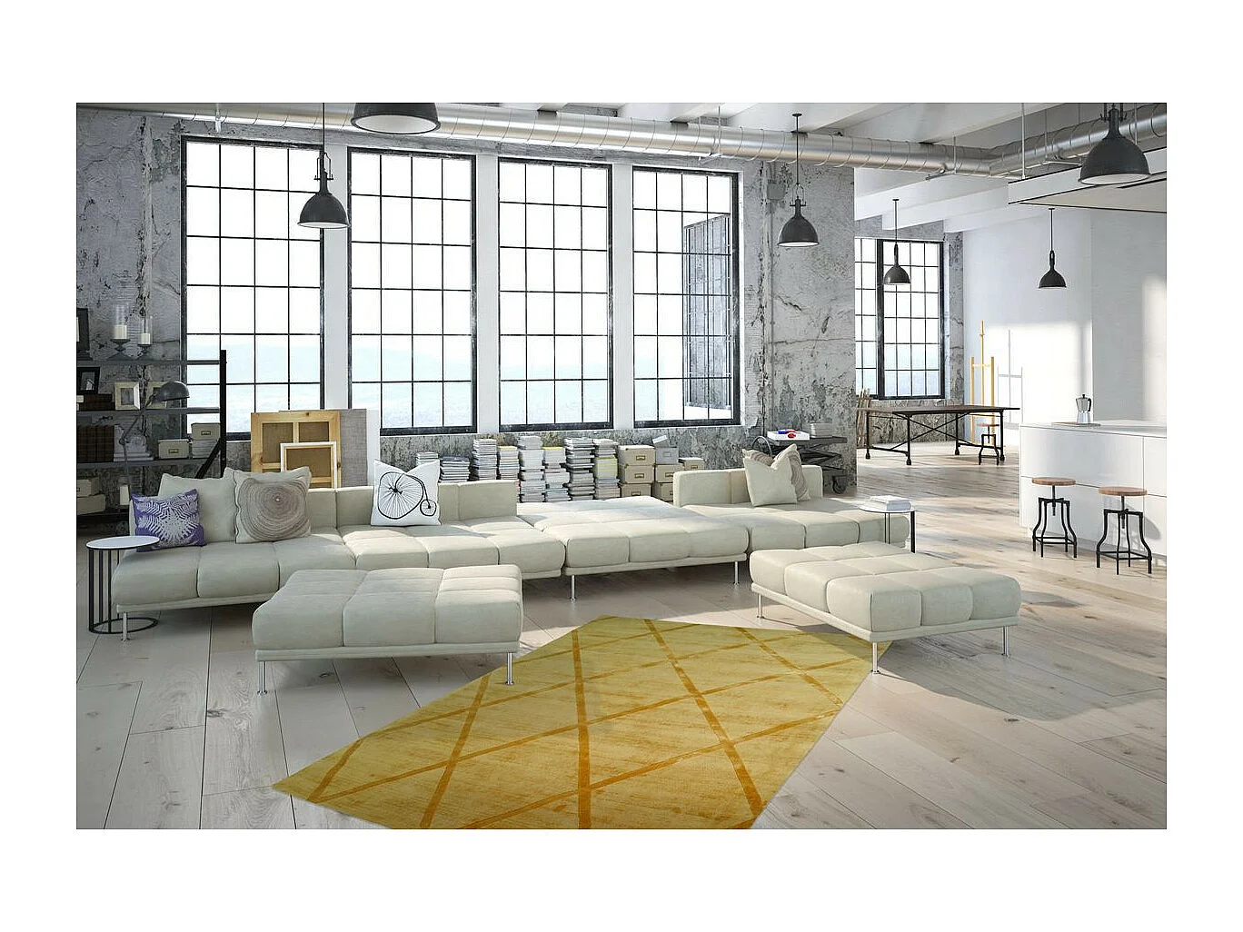 Tapis Géométrique à Poils Courts "Luxury II" Jaune 120 x 170 cm