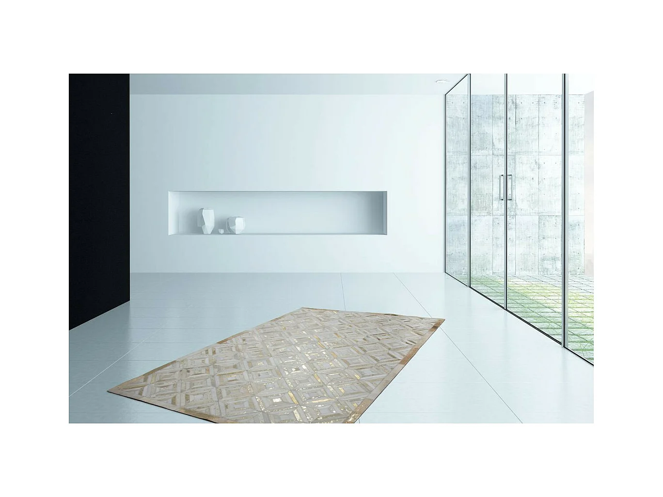 Tapis en Cuir Fait Main "Spark" Ivoire & Or 80 x 150 cm