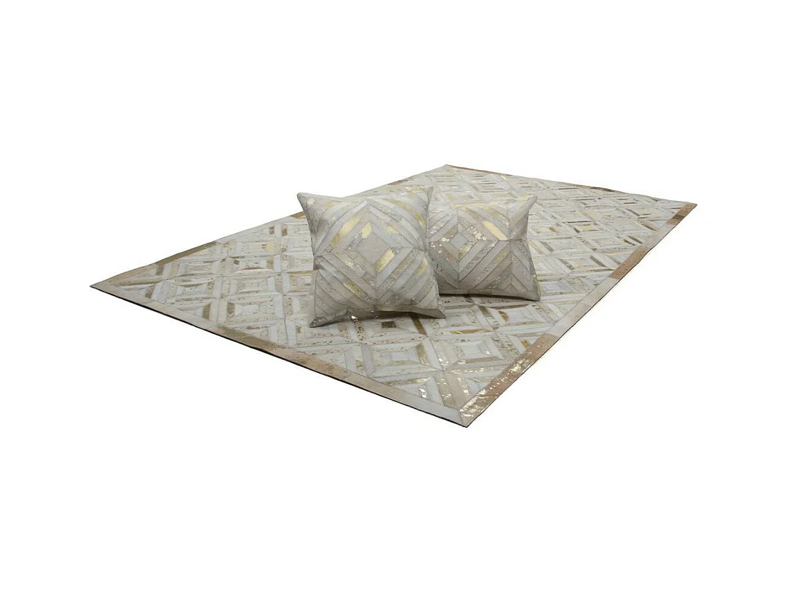 Tapis en Cuir Fait Main "Spark" Ivoire & Or 80 x 150 cm