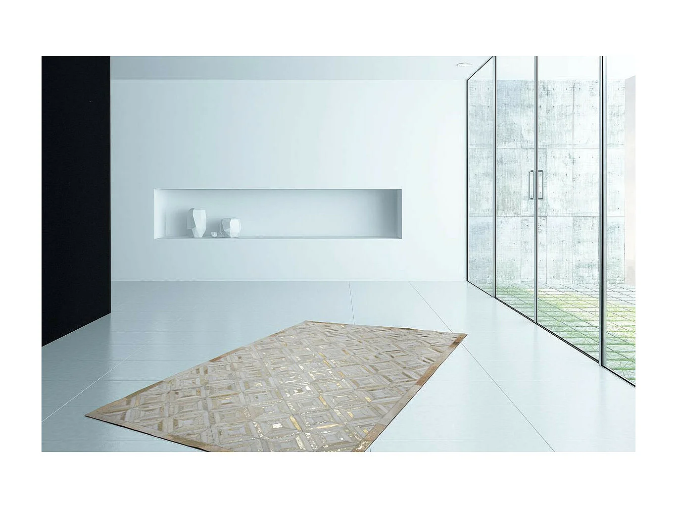 Tapis en Cuir Fait Main "Spark" Ivoire & Or 80 x 150 cm