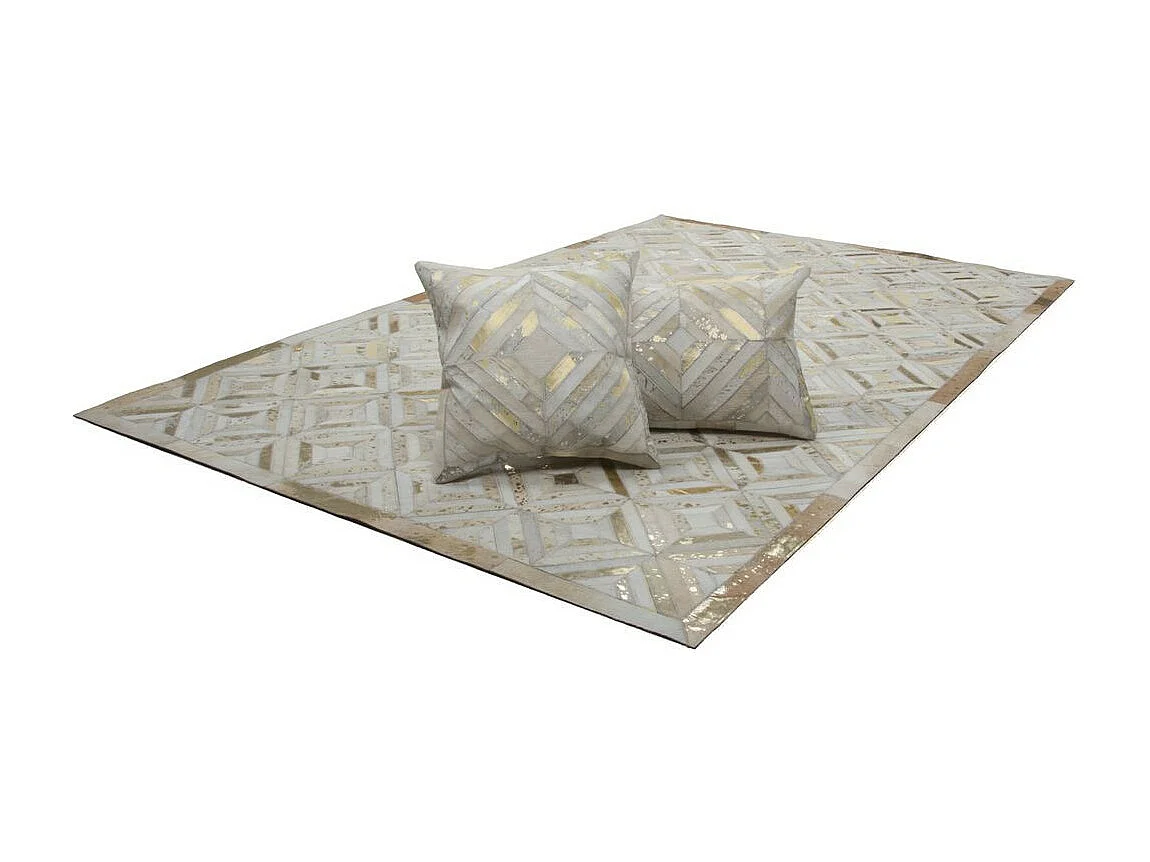 Tapis en Cuir Fait Main "Spark" Ivoire & Or 80 x 150 cm