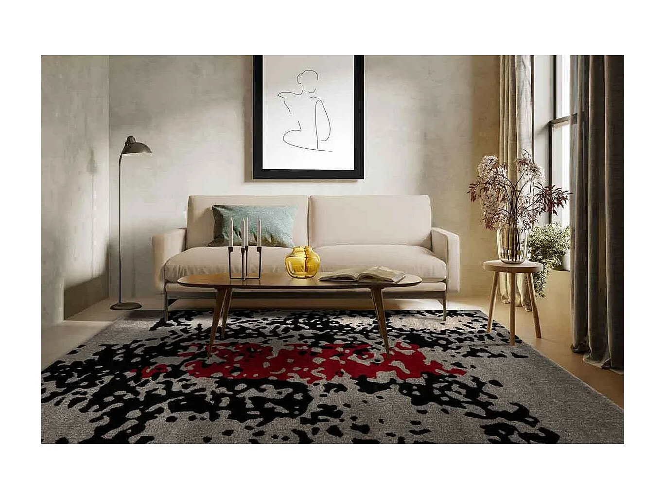 Tapis Tissé Imprimé "Naila" Noir & Rouge 80 x 150 cm