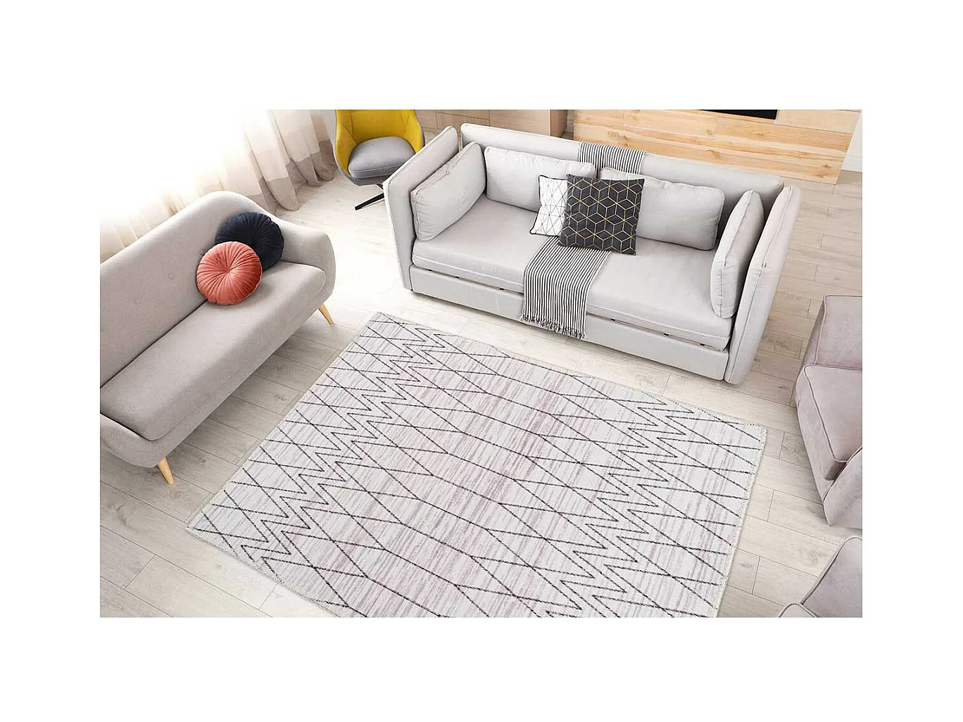 Tapis Tissé Imprimé à Poils Plats "Maya III" Gris 80 x 150 cm