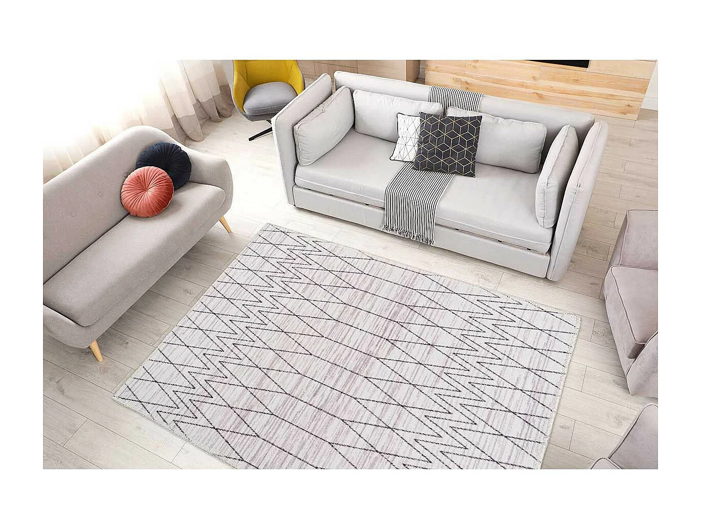 Tapis Tissé Imprimé à Poils Plats "Maya III" Gris 80 x 150 cm