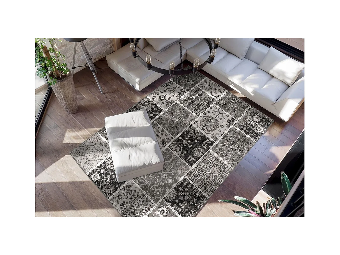 Tapis Patchwork à Poils Courts "Ariya" Gris 160 x 230 cm