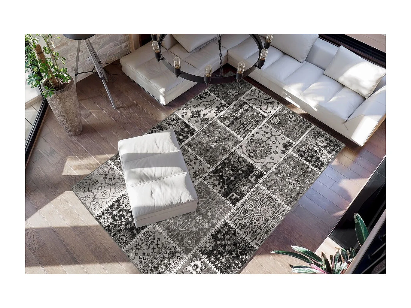 Tapis Patchwork à Poils Courts "Ariya" Gris 160 x 230 cm