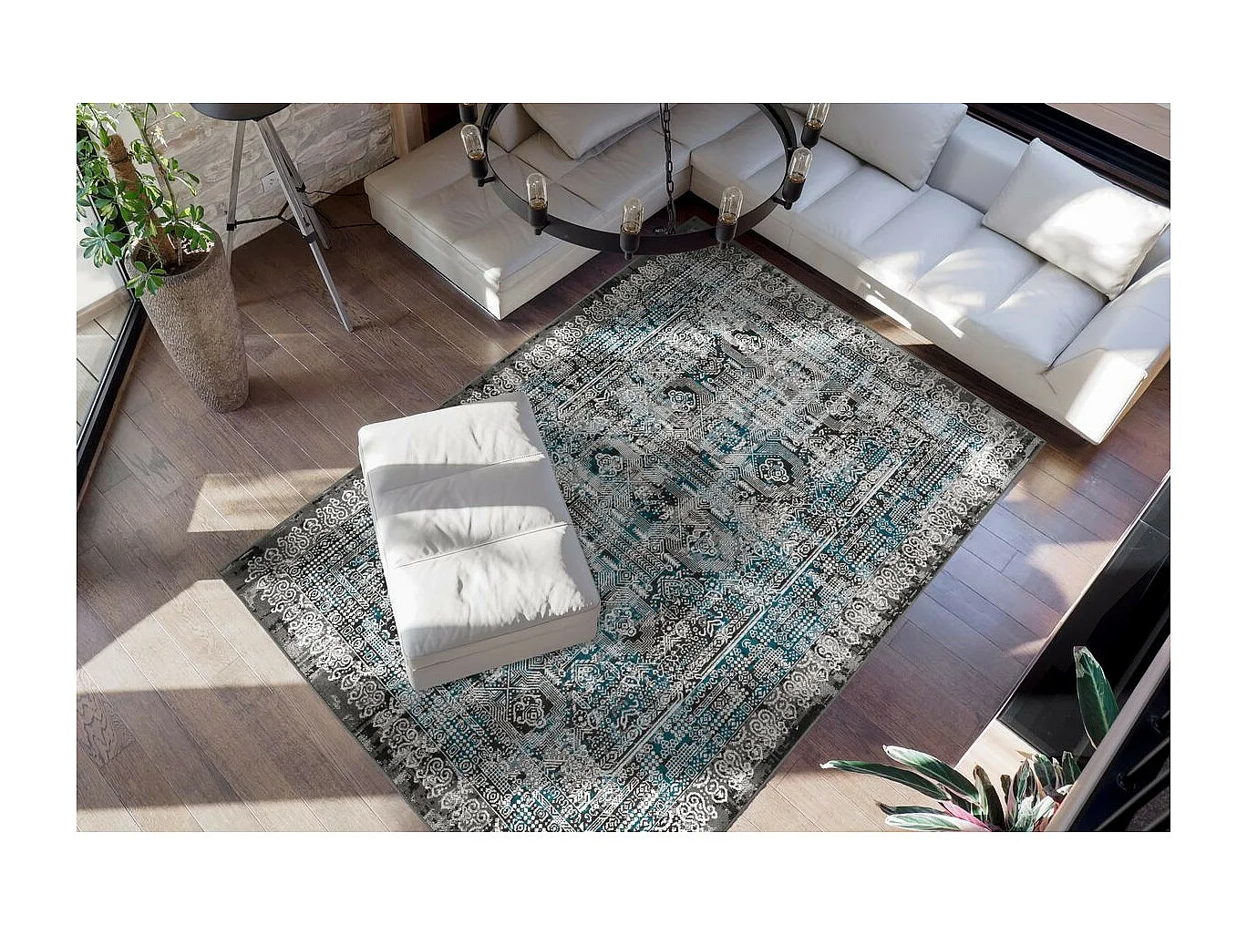 Tapis Imprimé Oriental à Poils Courts "Ariya" Bleu 80 x 150 cm