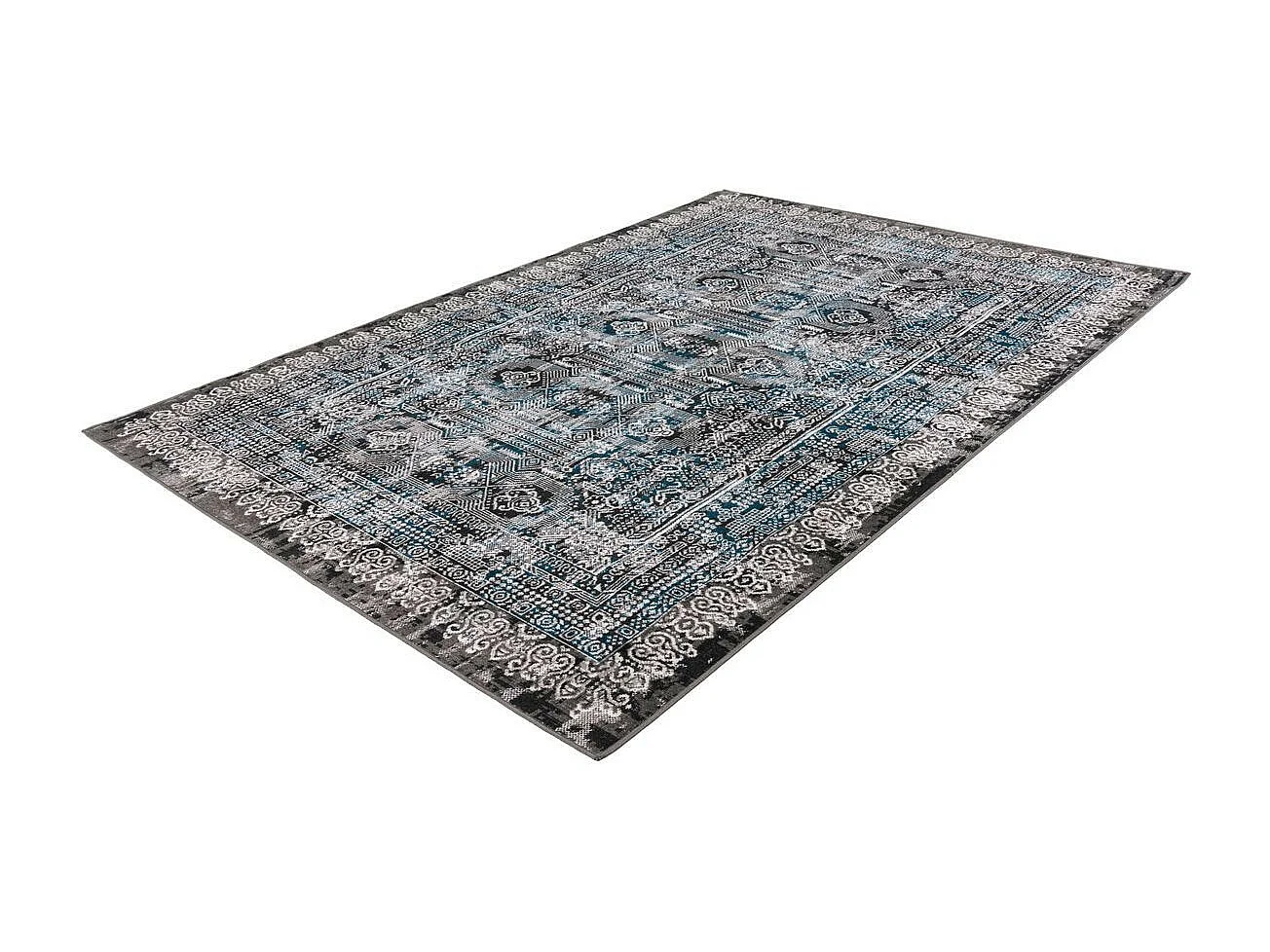 Tapis Imprimé Oriental à Poils Courts "Ariya" Bleu 80 x 150 cm