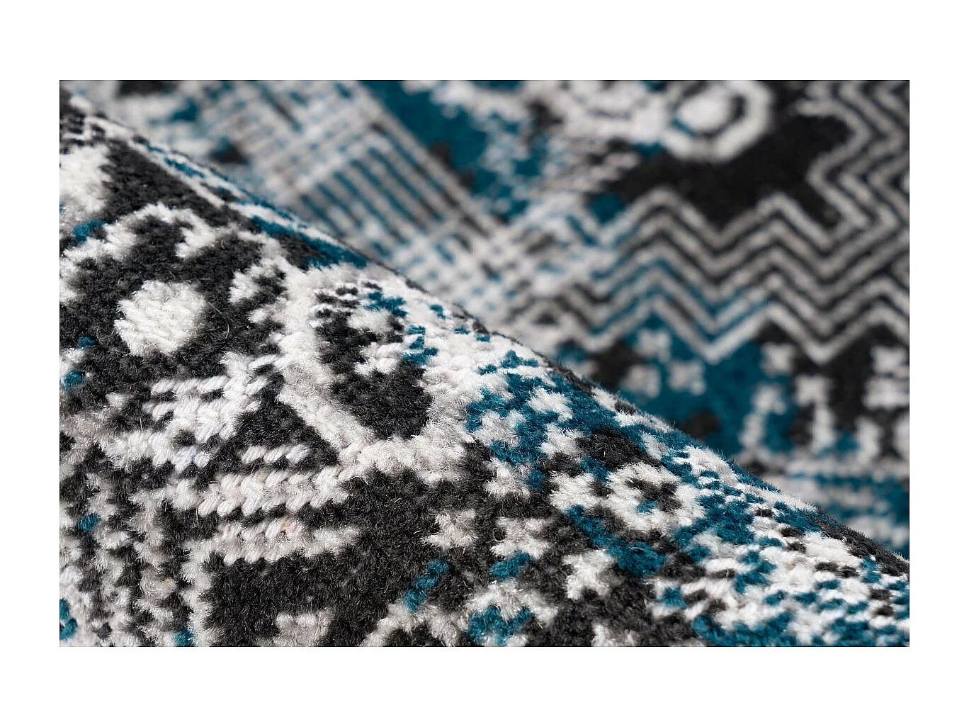 Tapis Imprimé Oriental à Poils Courts "Ariya" Bleu 80 x 150 cm