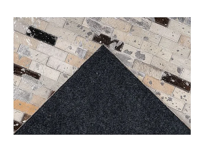 Tapis Fait Main en Cuir "Lavin VII" Noir & Multicolore 120 x 170 cm