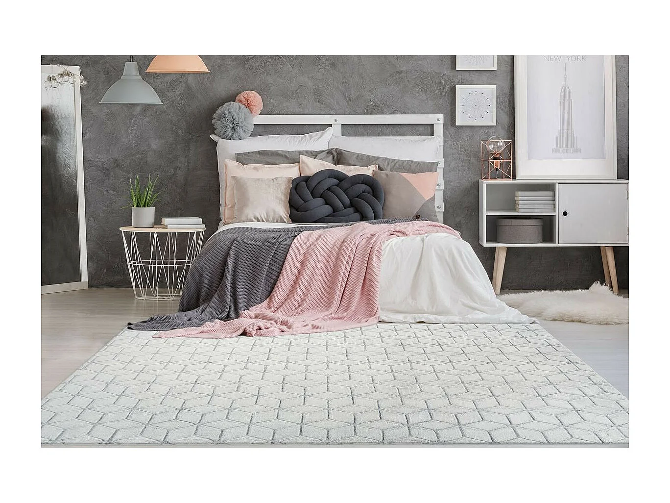 Tapis Shaggy Effet 3D "Vivica" Blanc & Anthracite 80 x 150 cm