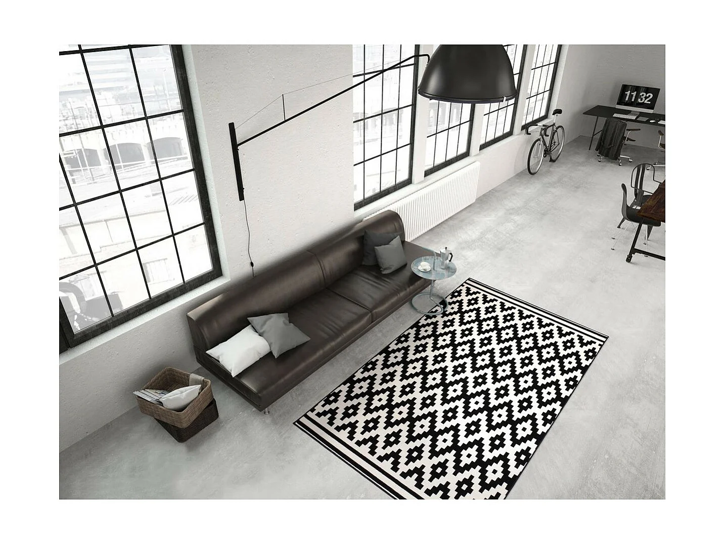 Tapis Géométrique à Poils Courts "Now III" Noir 120 x 170 cm