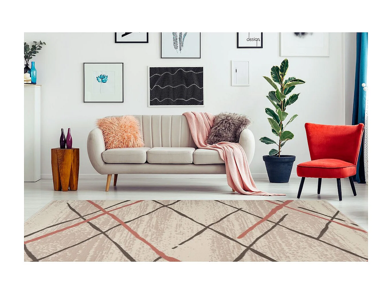 Tapis Rayures à Poils Courts "Vancouver I" Crème 80 x 150 cm