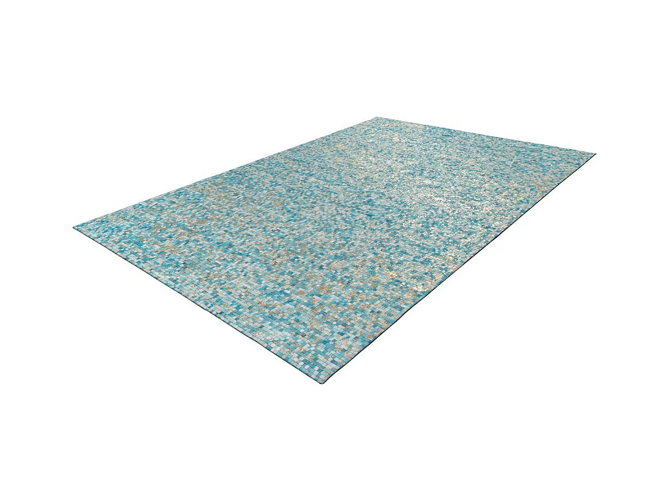 Tapis en Cuir Fait Main "Finish" Turquoise & Or 160 x 230 cm