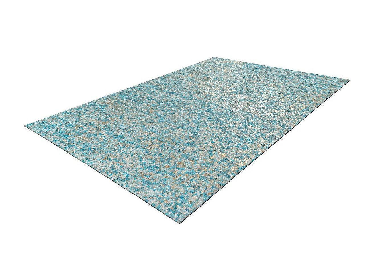 Tapis en Cuir Fait Main "Finish" Turquoise & Or 160 x 230 cm