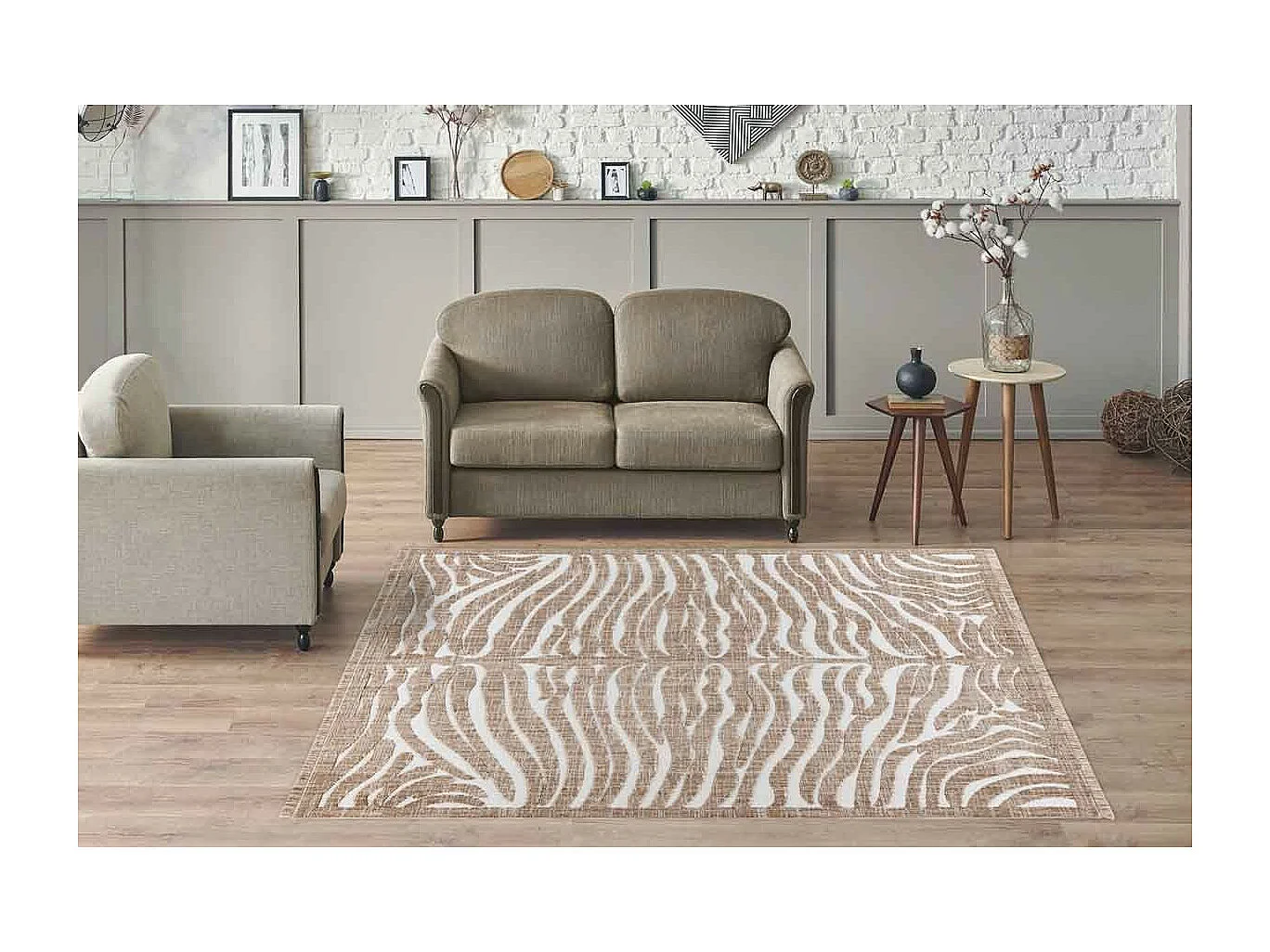 Tapis Tissé Ethnique à Poils Courts "Sarai II" Beige 80 x 150 cm