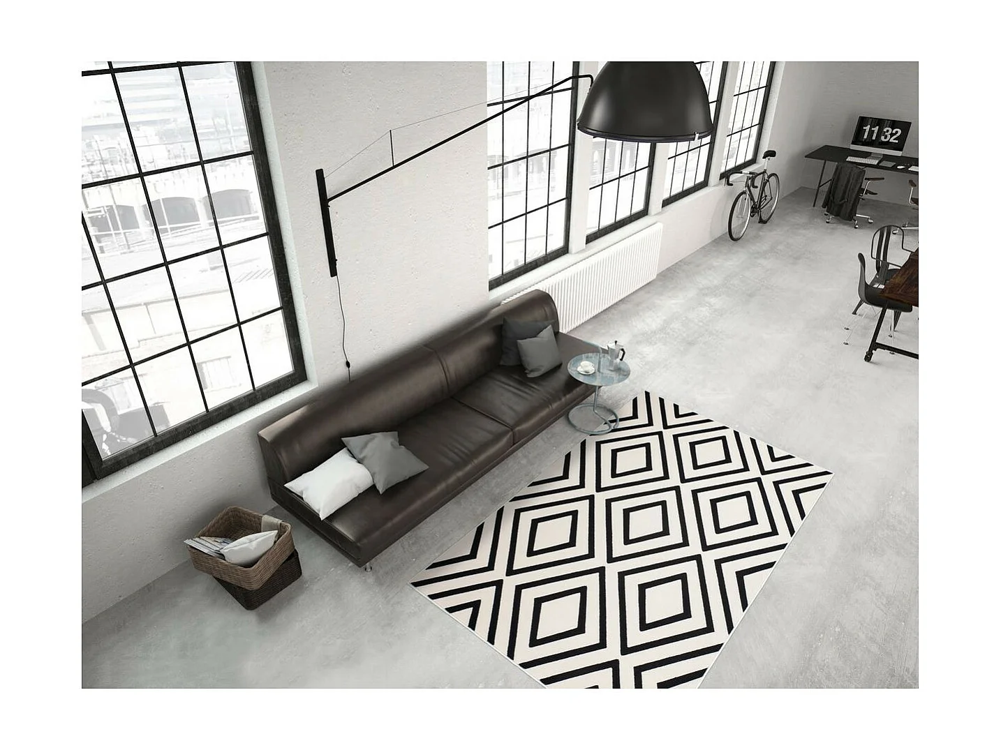 Tapis Imprimé à Poils Courts "Lina" Ivoire & Noir 80 x 150 cm