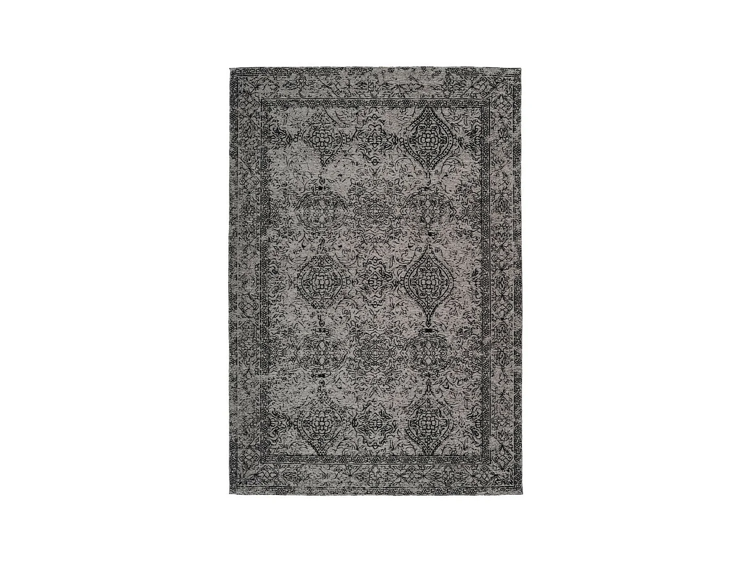 Tapis Vintage à Poils Courts "Iglesia" Gris & Noir 160 x 230 cm