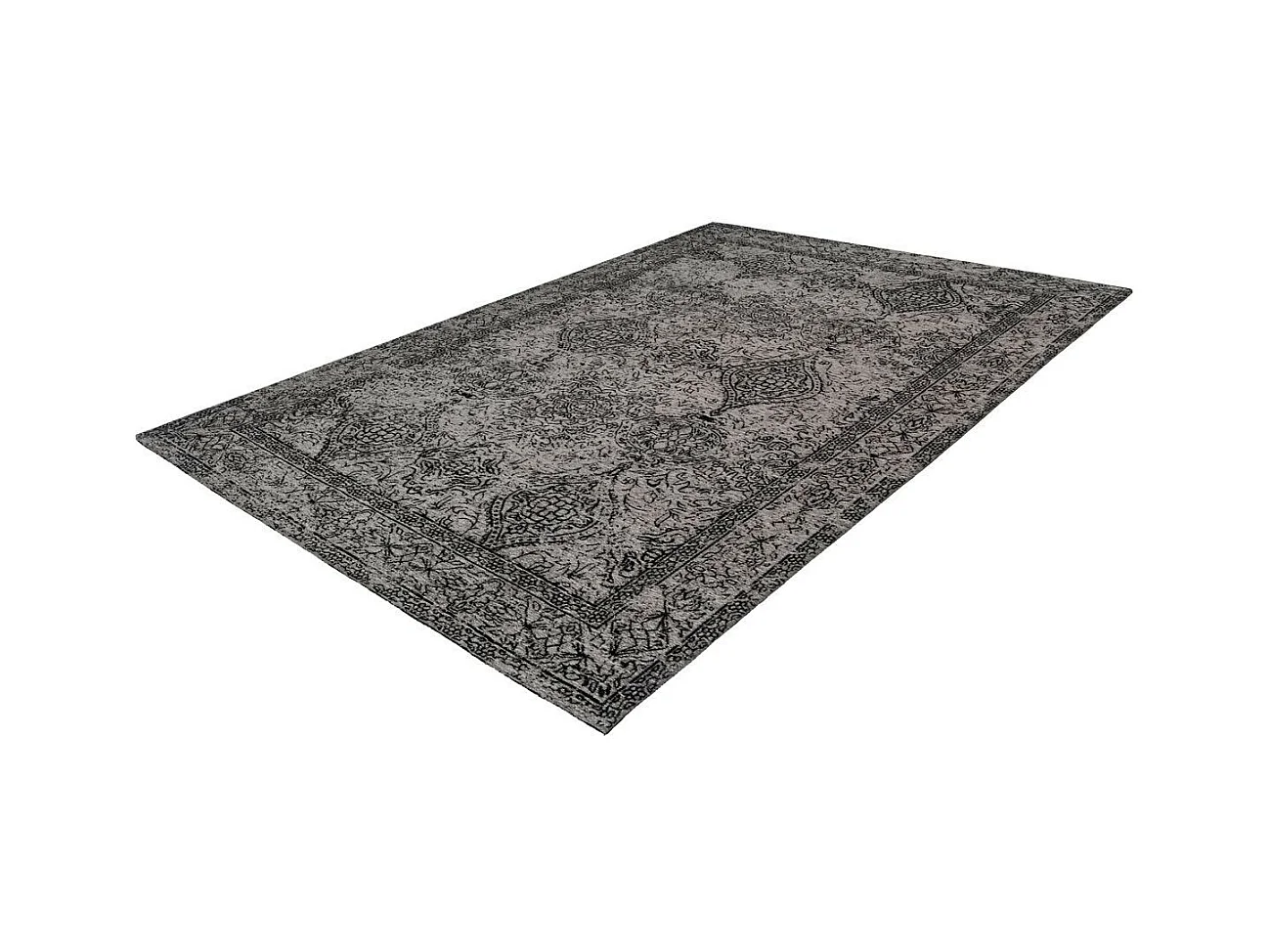 Tapis Vintage à Poils Courts "Iglesia" Gris & Noir 160 x 230 cm