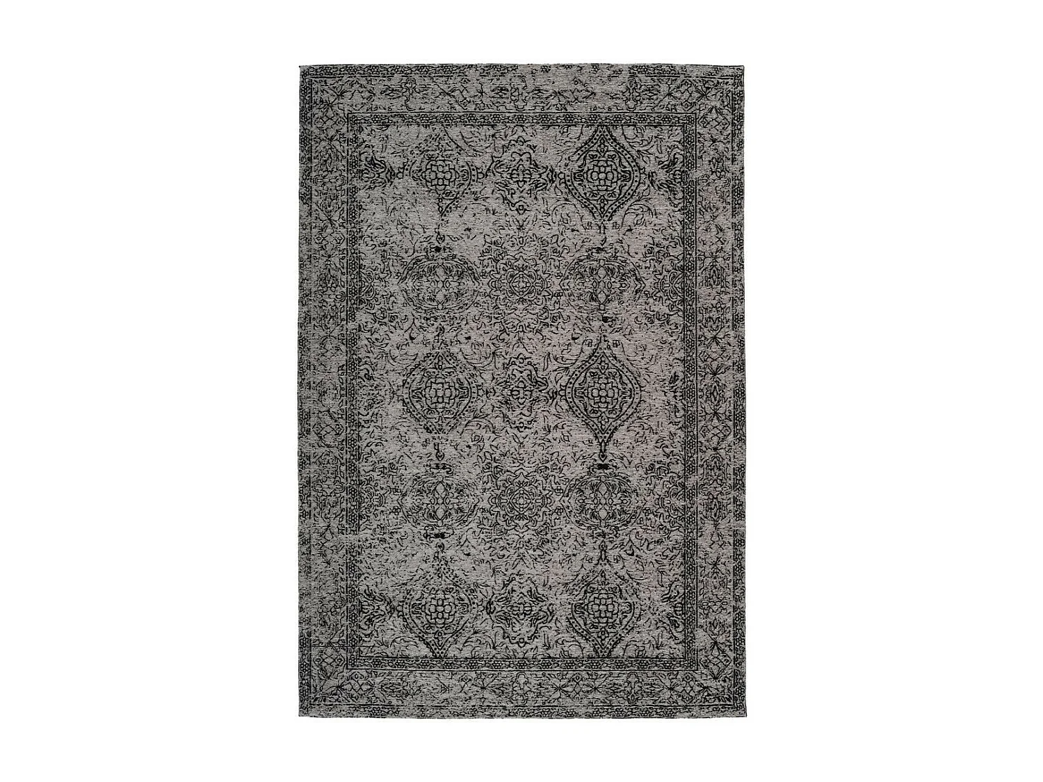 Tapis Vintage à Poils Courts "Iglesia" Gris & Noir 160 x 230 cm