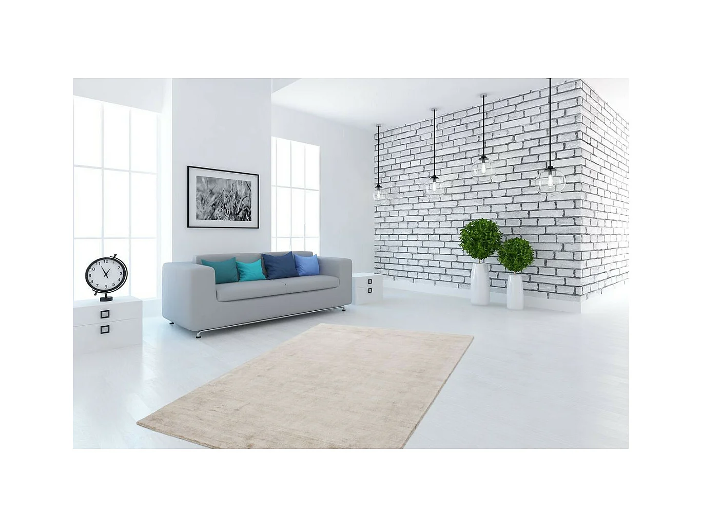 Tapis à Poils Courts Fait Main "Luxury I" Ivoire 80 x 150 cm