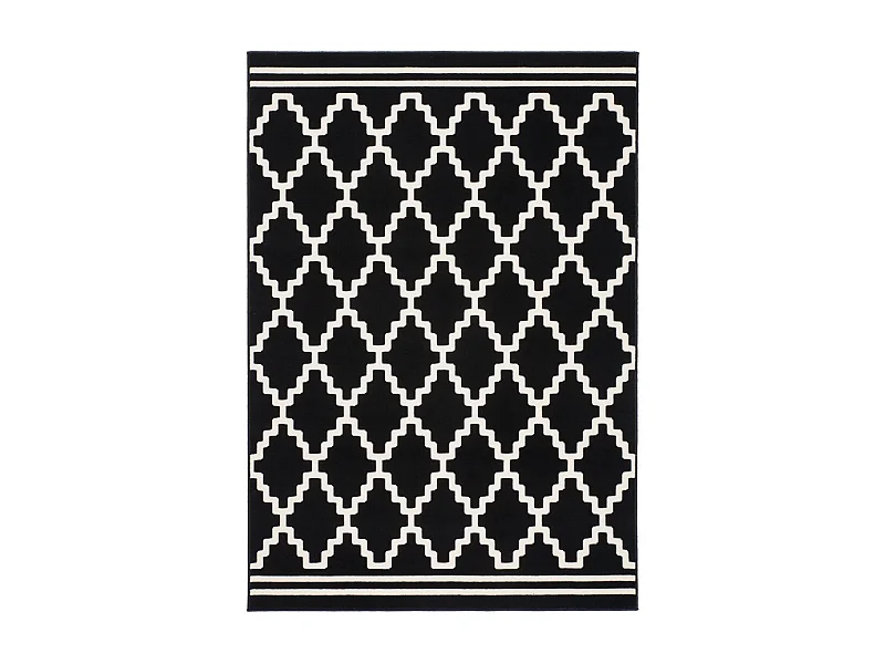Tapis Imprimé Losange à Poils Courts "Lina" Noir 160 x 230 cm