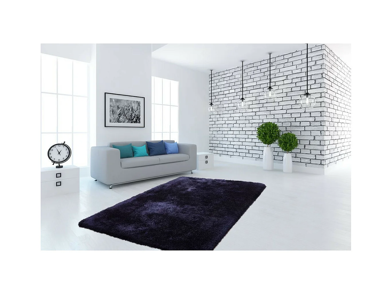 Tapis Shaggy Fait Main "Cosy" Bleu 120 x 170 cm