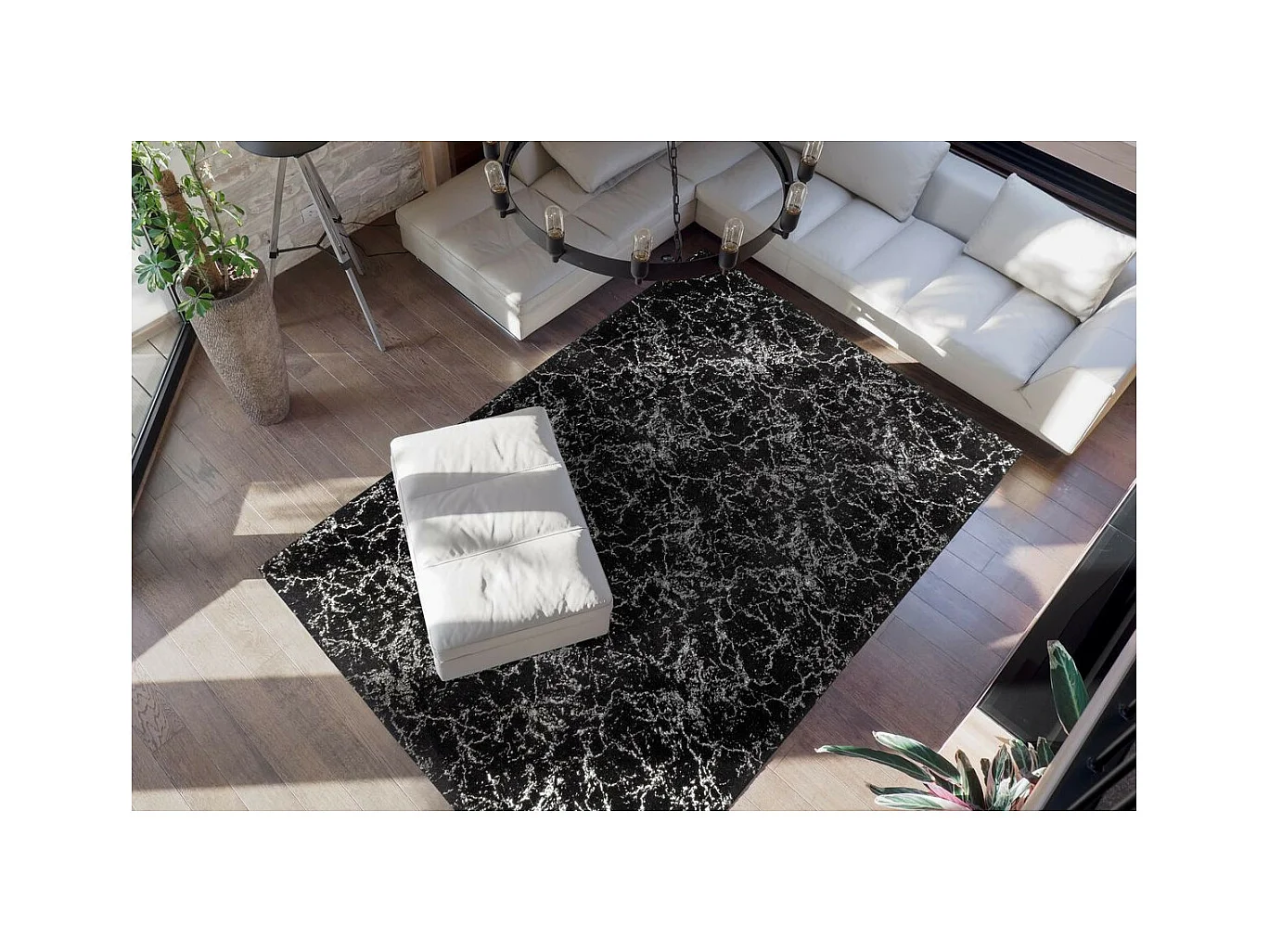 Tapis Marbré à Poils Longs "Bijou" Noir & Argent 80 x 150 cm