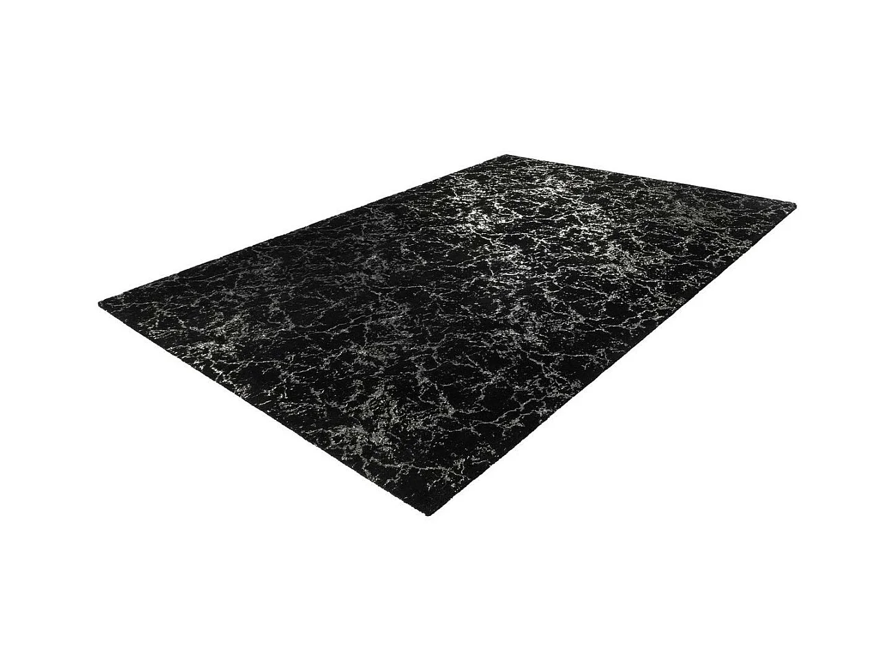 Tapis Marbré à Poils Longs "Bijou" Noir & Argent 80 x 150 cm