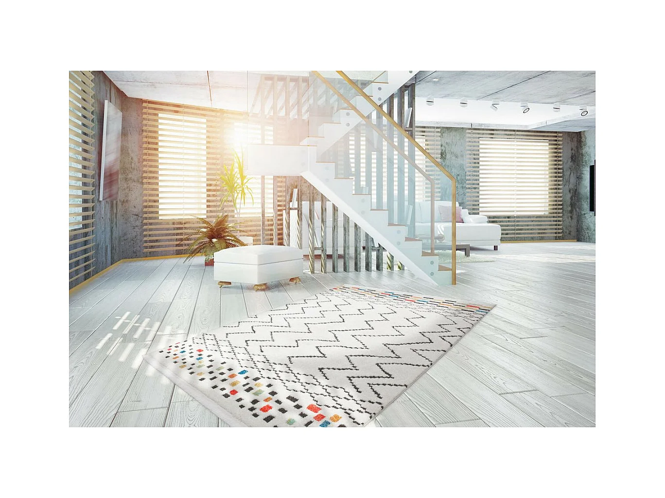 Tapis Ethnique à Franges "Agadir" Noir & Multicolore 80 x 150 cm