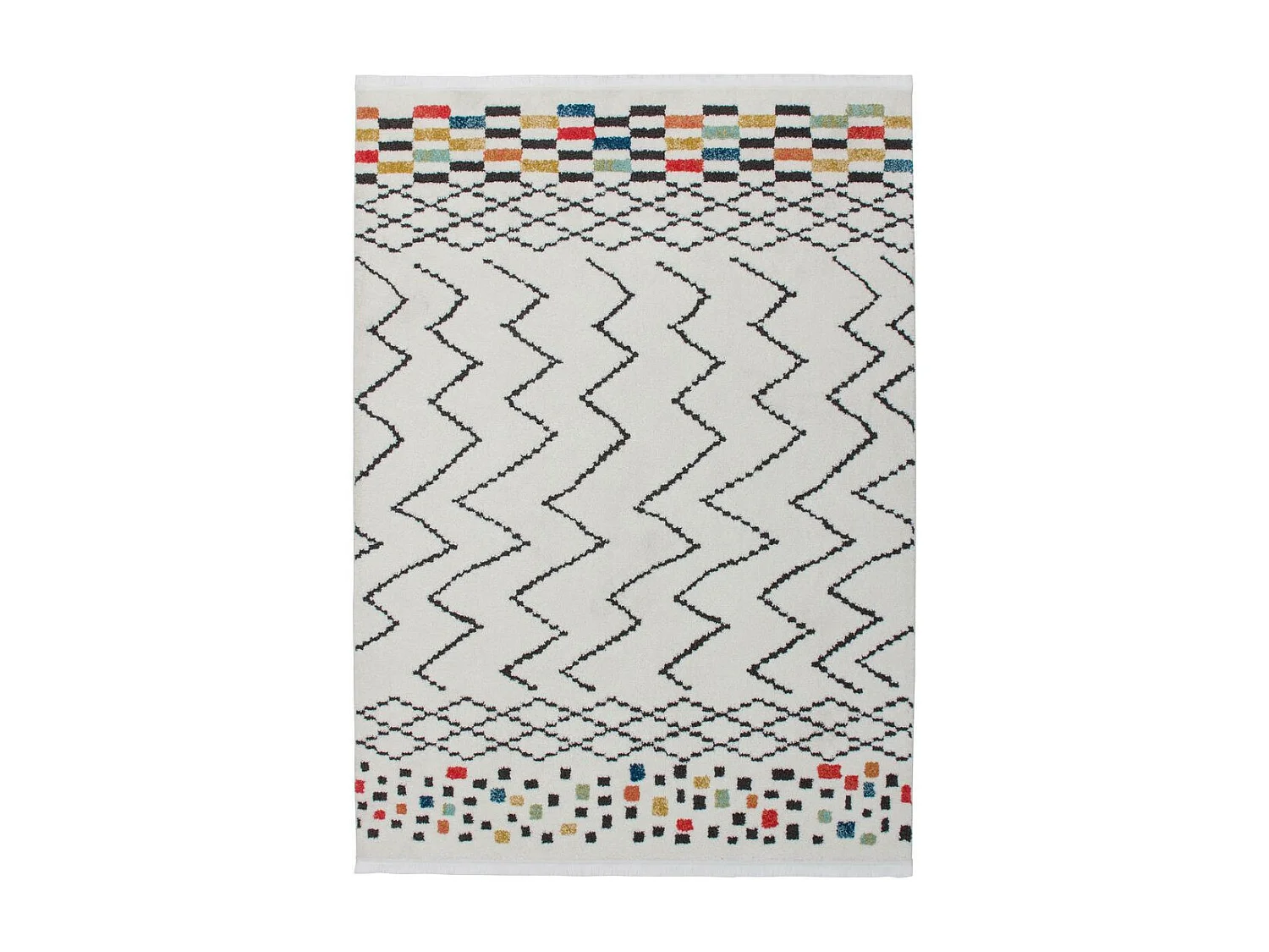 Tapis Ethnique à Franges "Agadir" Noir & Multicolore 80 x 150 cm