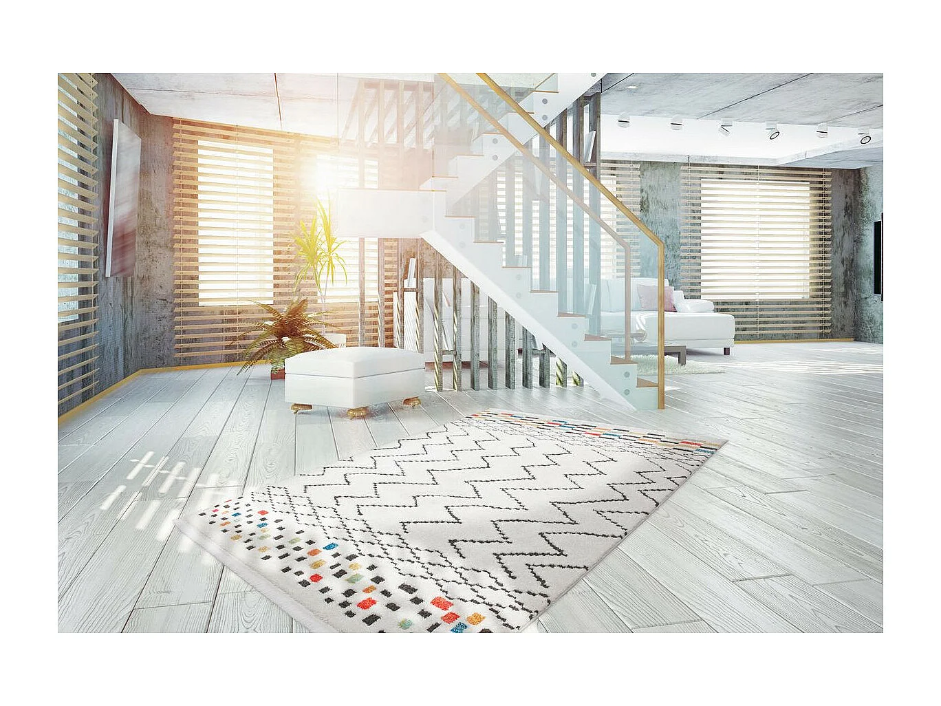 Tapis Ethnique à Franges "Agadir" Noir & Multicolore 80 x 150 cm