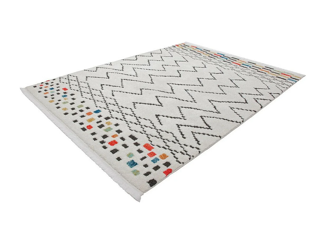 Tapis Ethnique à Franges "Agadir" Noir & Multicolore 80 x 150 cm