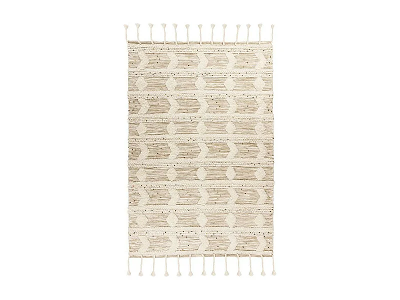 Tapis Bohème Tissé Fait à la Main "Bohist" Crème & Kaki 120 x 180 cm