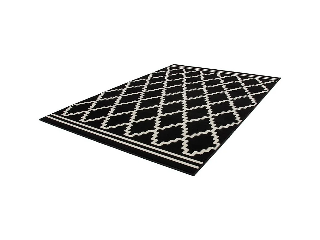 Tapis Imprimé Losange à Poils Courts "Lina" Noir 80 x 150 cm
