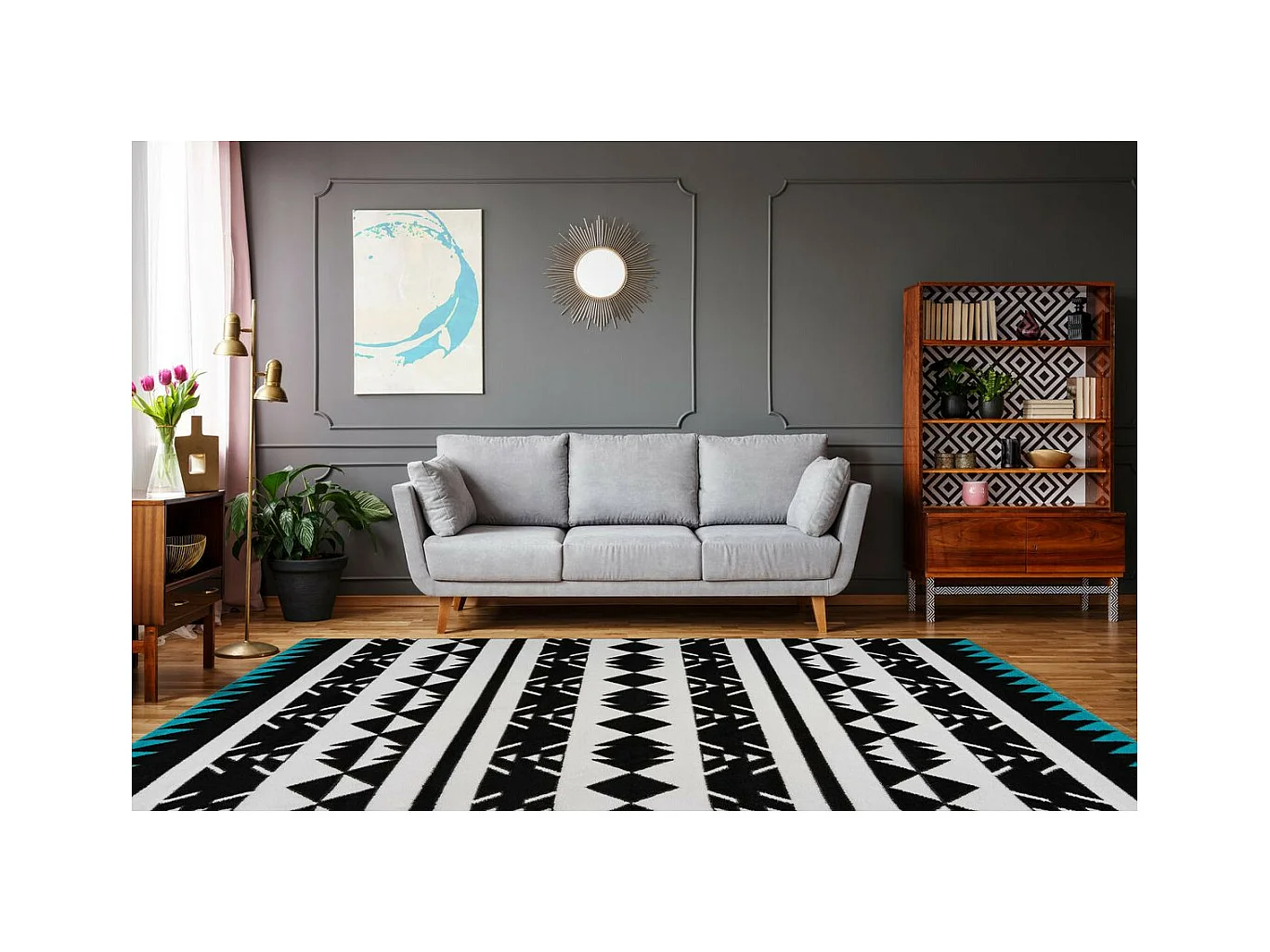 Tapis Ethnique à Poils Courts "Broadway IV" Blanc 80 x 150 cm