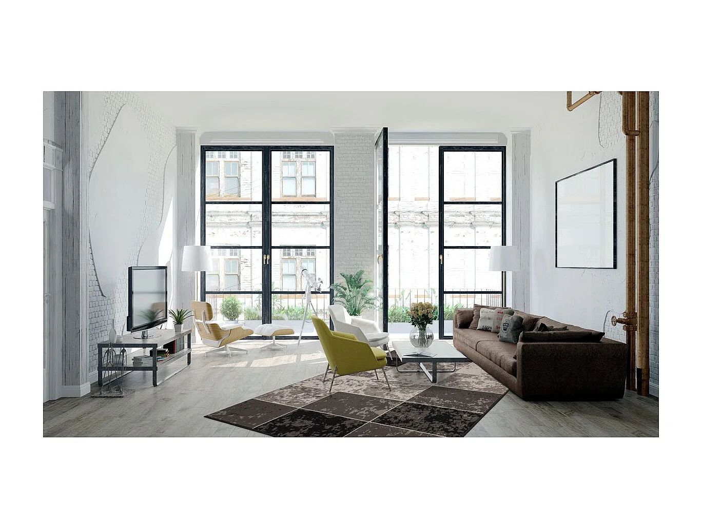 Tapis Vintage à Poils Courts "Rohullah" Gris & Ivoire 80 x 150 cm