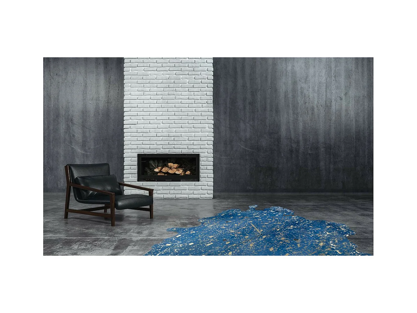 Tapis Peau de Vache "Glam" Bleu & Or 200 x 260 cm