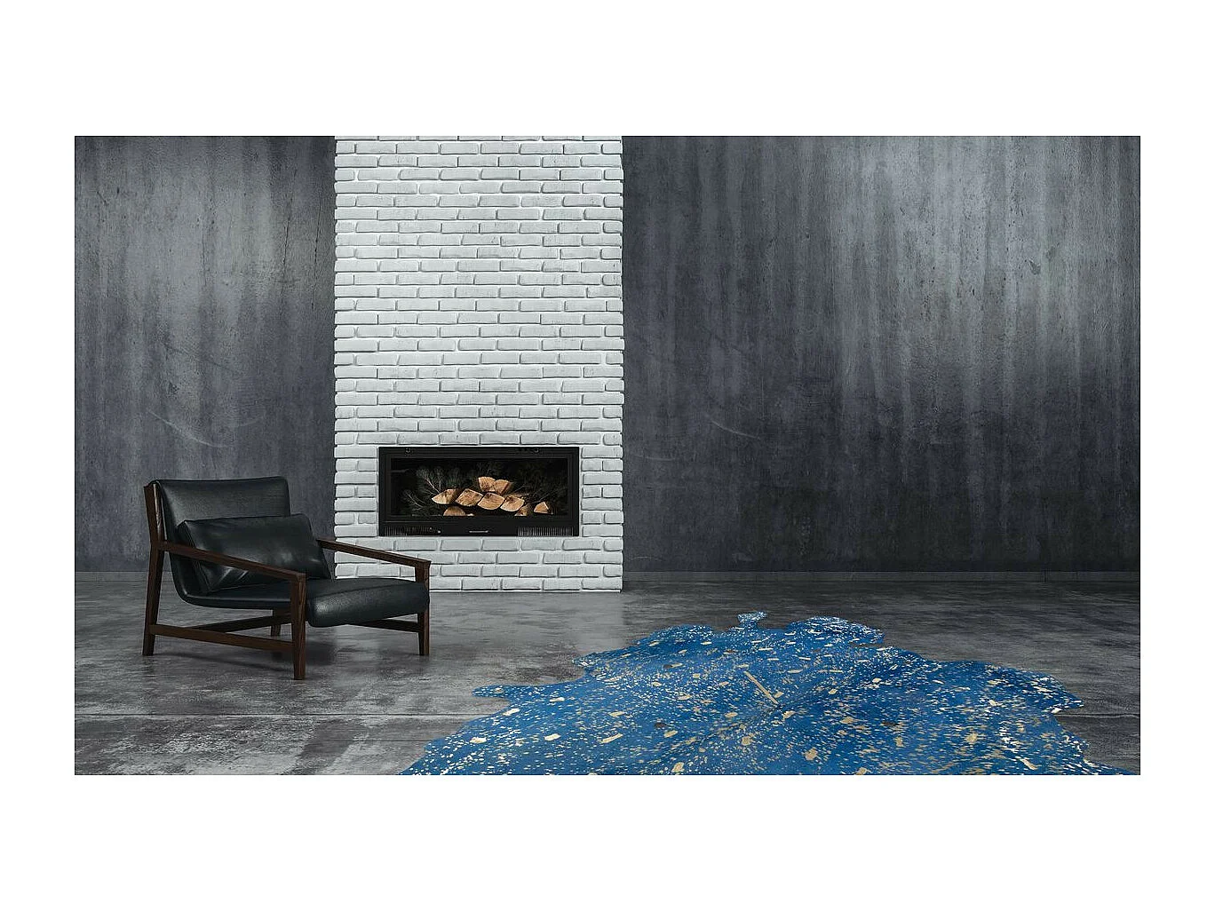 Tapis Peau de Vache "Glam" Bleu & Or Entre 2 et 2,6 m2