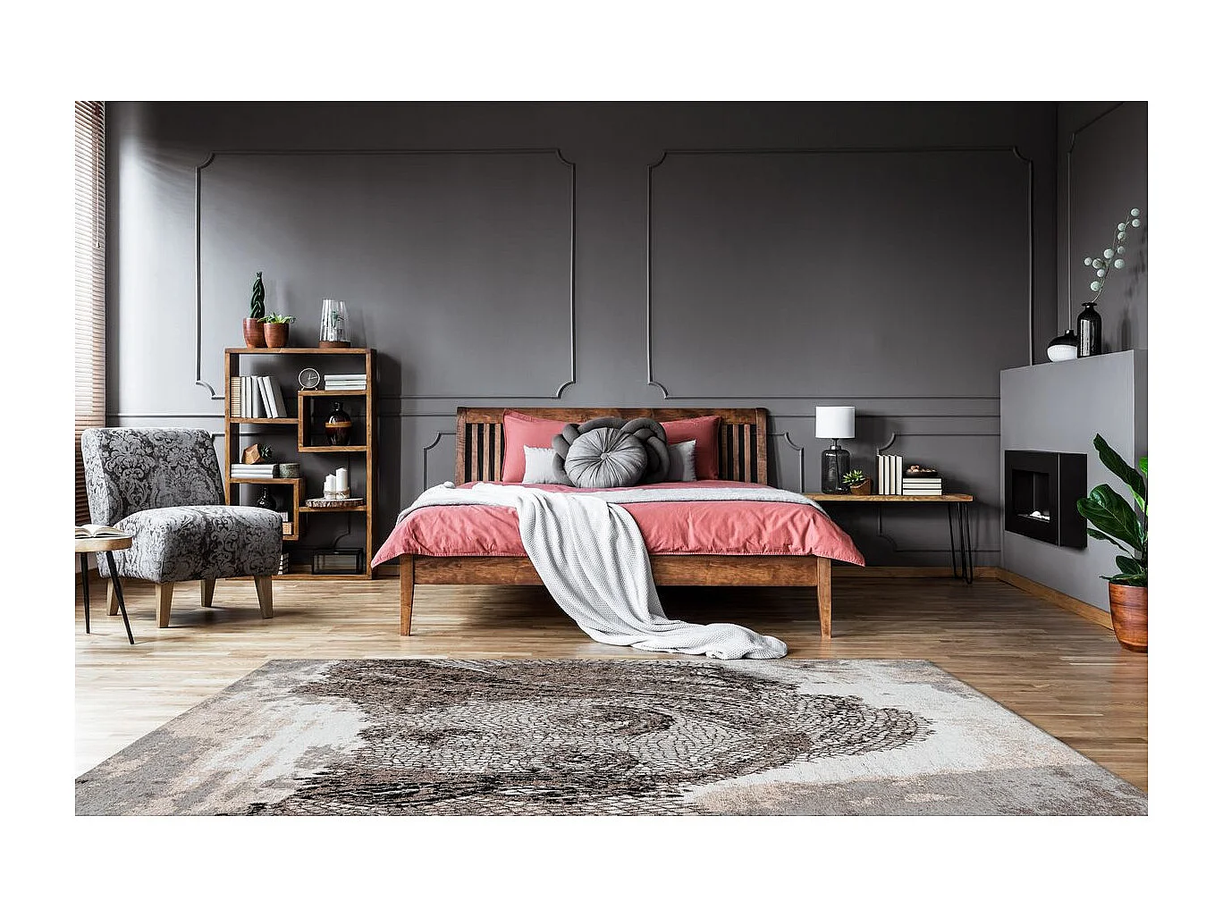 Tapis Vintage à Poils Courts "Iglesia" Taupe 120 x 170 cm