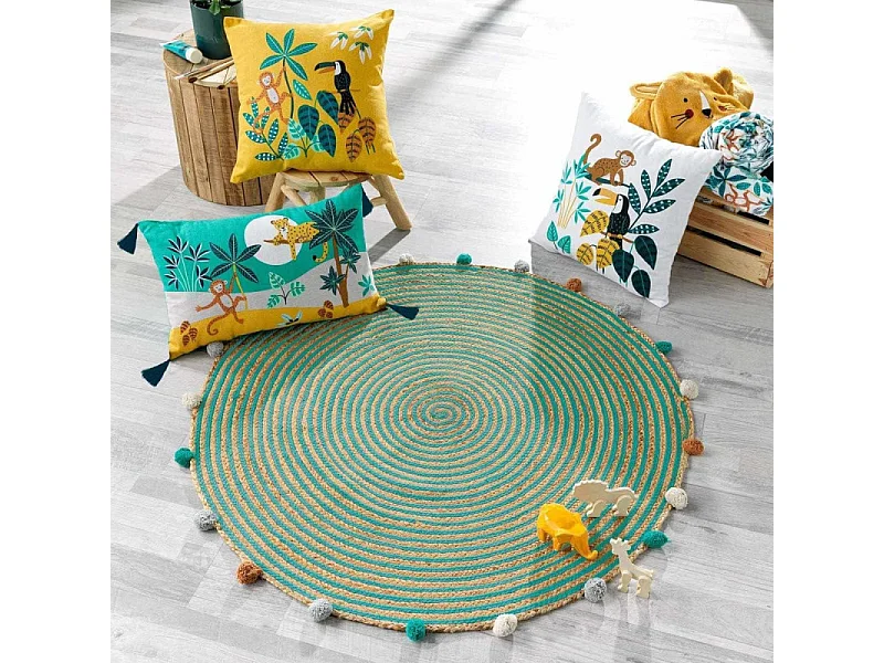 Tapis Enfant à Pompons Déco "Baloo" 90cm Vert