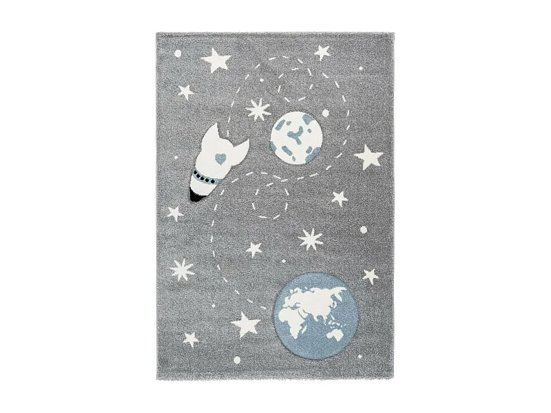 Tapis de Chambre Enfant Espace "Yowah" Argent 80 x 150 cm